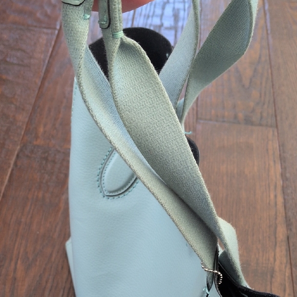 COACH I Light Aqua Blue Derby Pebble Leather Tote Bag Purse with Silver Tag - Picture 11 of 16